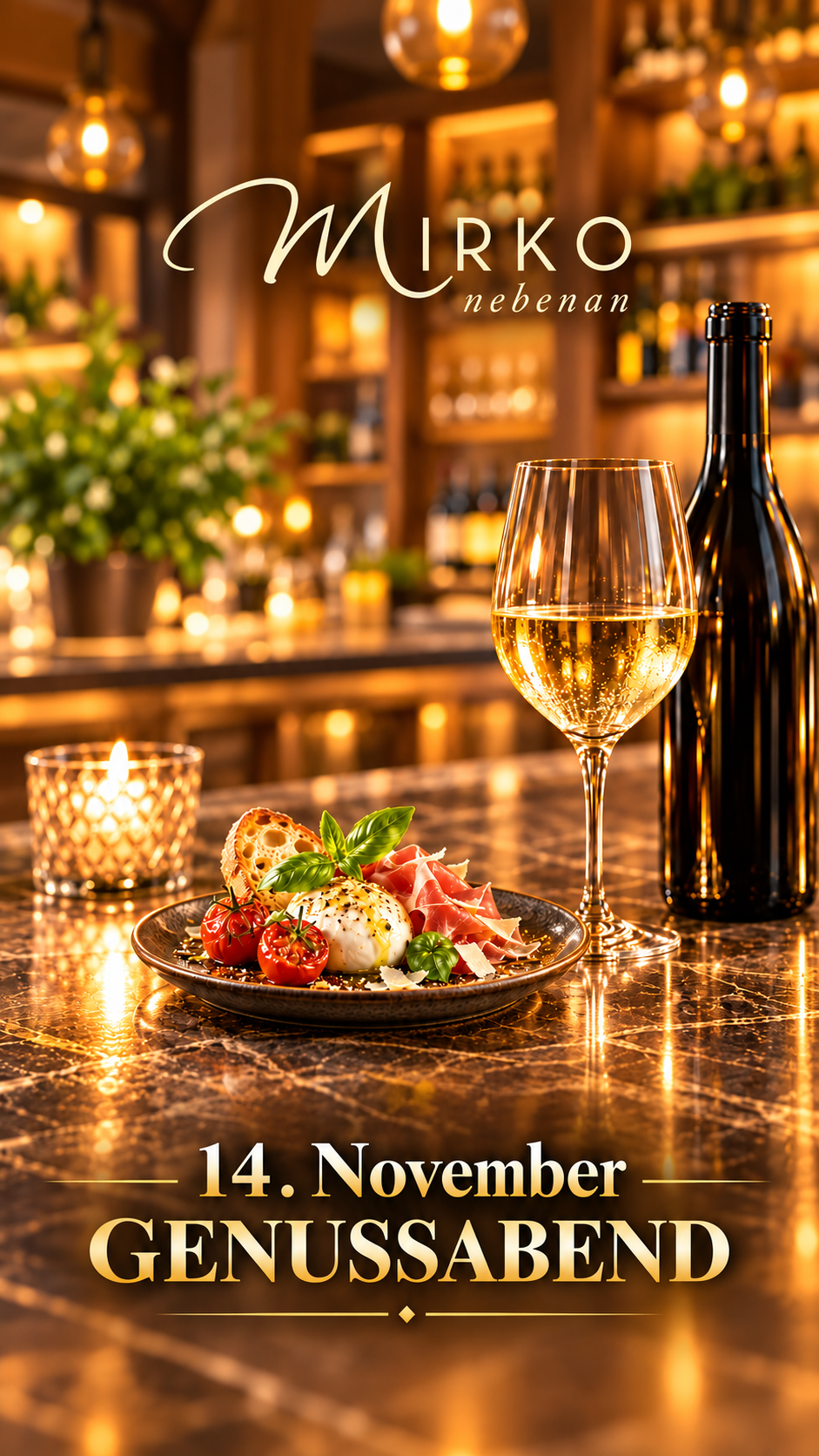 Genussabend bei Mirko Nebenan am 14. November 2026 mit Wein und italienischen Speisen